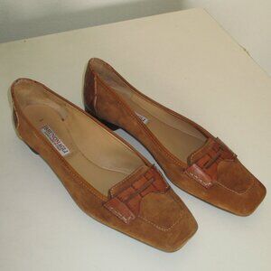 Bruno Magli Womens Italian Tan Suede & Leather Penny Loafer Shoe - Size 5.5M